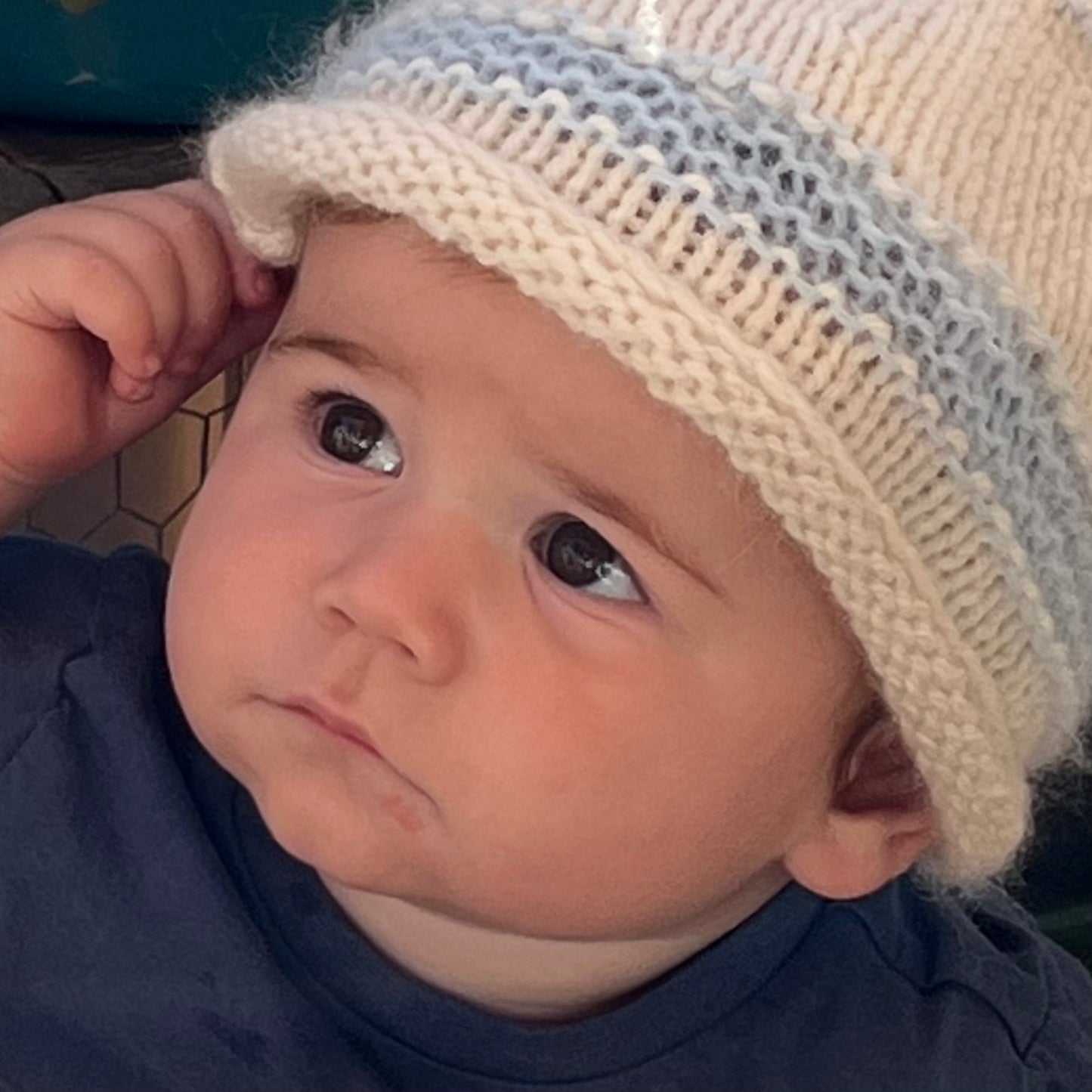 Baby Puki Hat - White and Blue