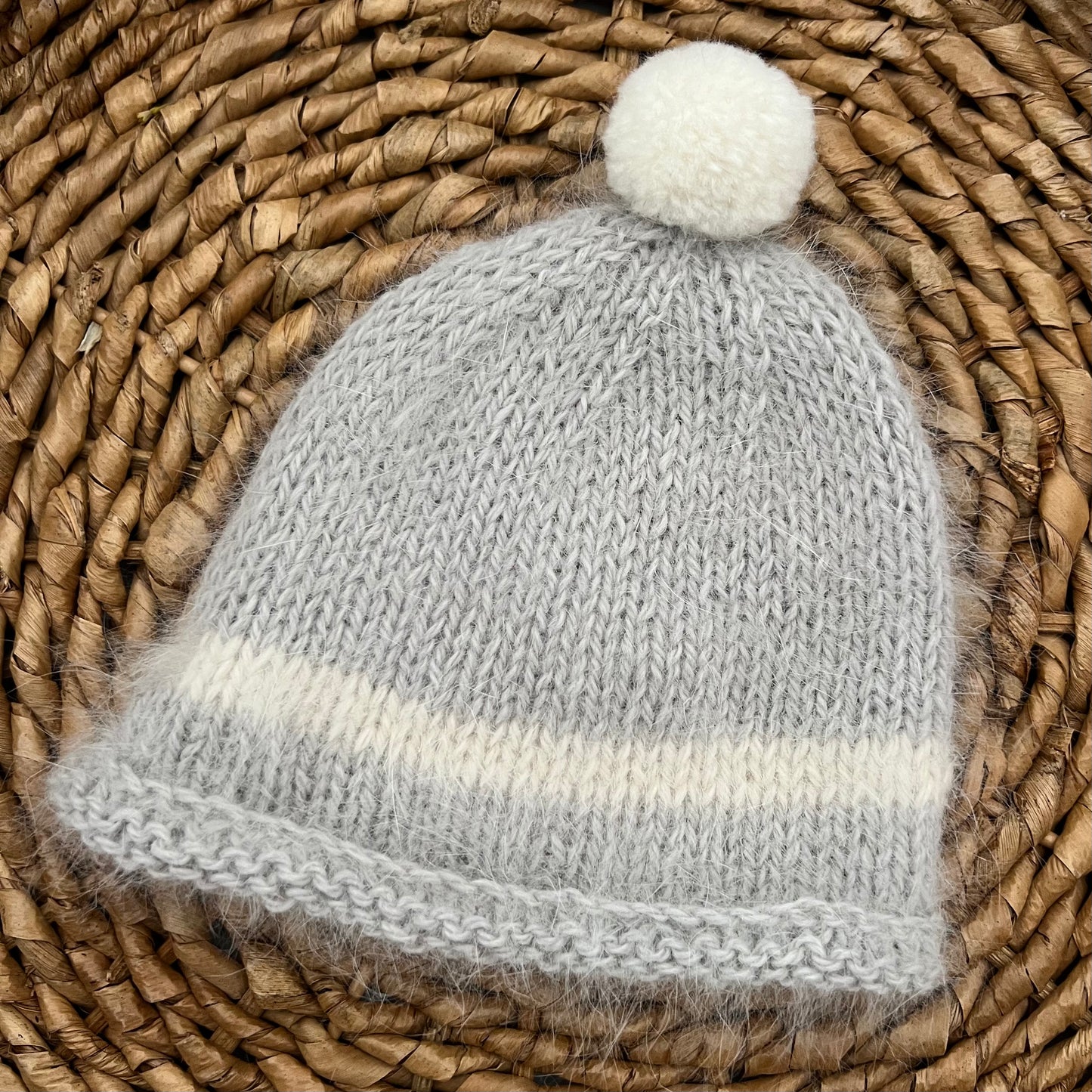 Baby Puki Hat - Light Gray w/Pompom