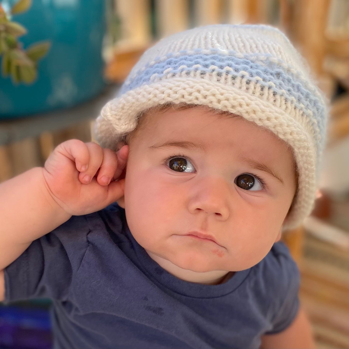 Baby Puki Hat - White and Blue