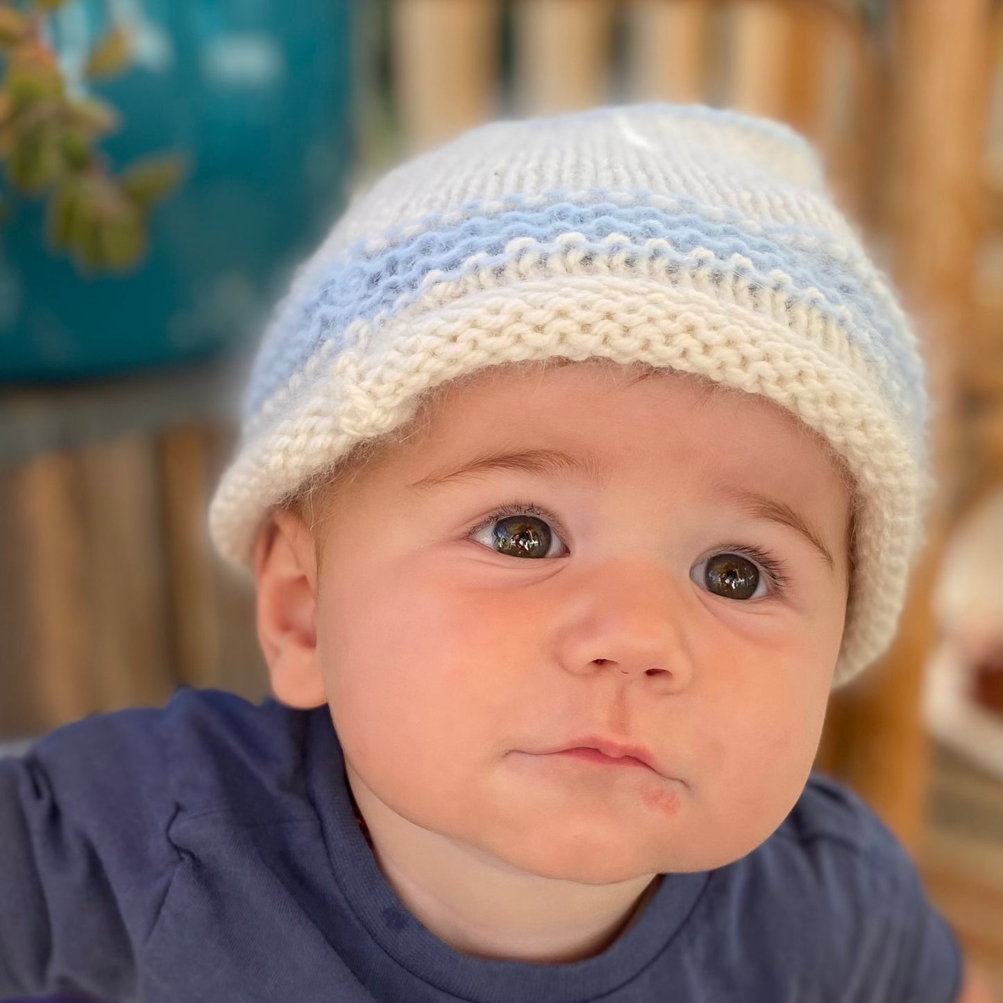 Baby Puki Hat - White and Blue